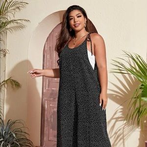 Black/white polka dot knot shoulder cami jumpsuit